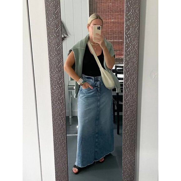 FREE PEOPLE We The Free Come As You Are Denim Maxi Skirt in Wash Medium Indigo - Picture 3 of 15